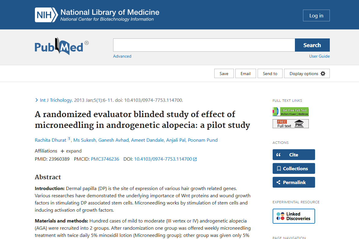 Screenshot of the study: A Randomized Evaluator Blinded Study of Effect of Microneedling in Androgenetic Alopecia: A Pilot Study