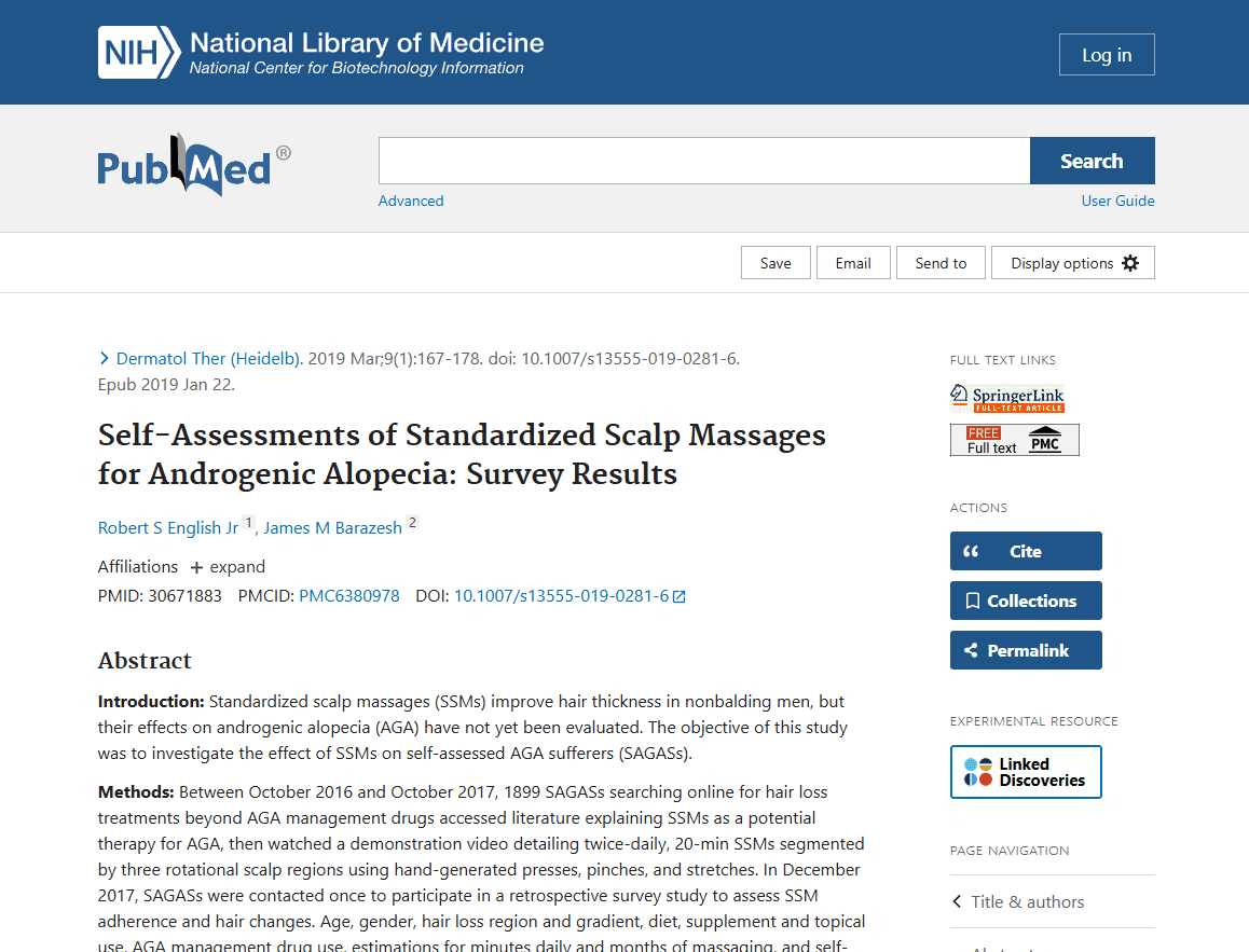 Screenshot of the study: Self-Assessments of Standardized Scalp Massages for Androgenic Alopecia: Survey Results