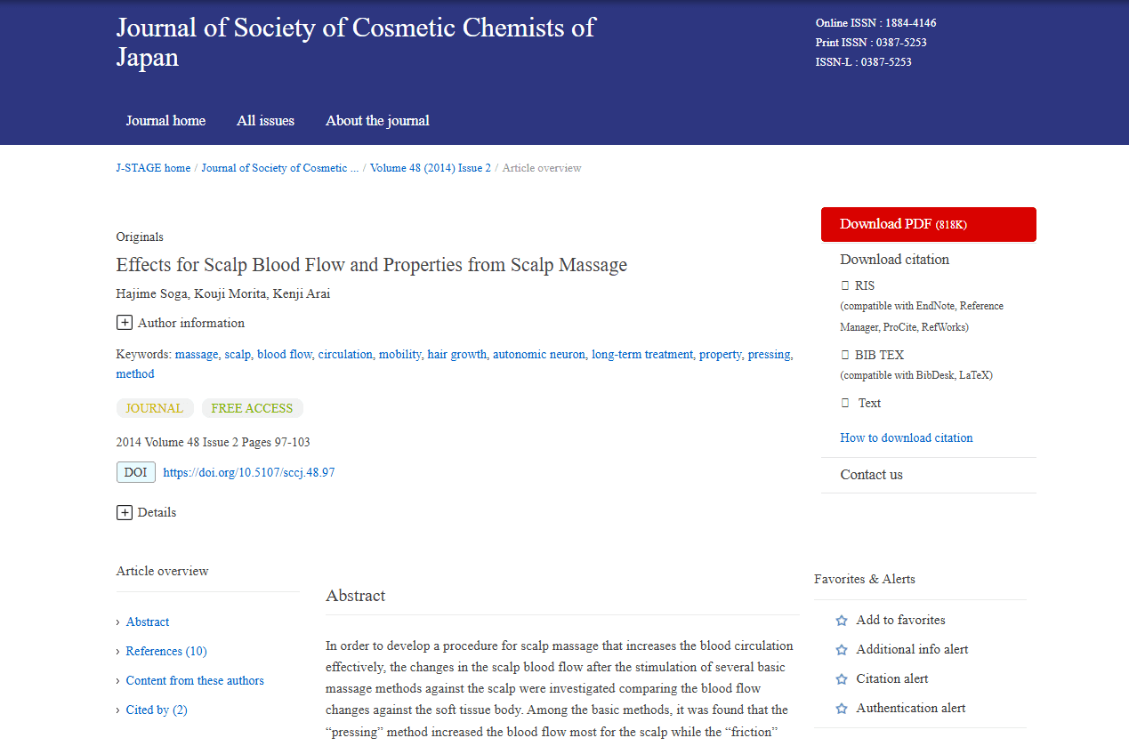Screenshot of the study: Effects for Scalp Blood Flow and Properties from Scalp Massage